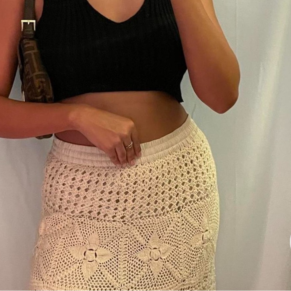 Vintage white cream crochet maxi skirt